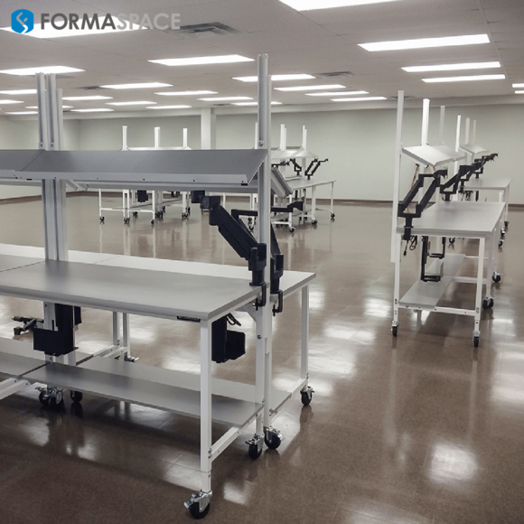 custom workbenches for pharma orders with upper shelves