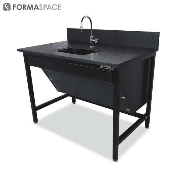 basic black workbench with a sink and a chemical-resistant countertop