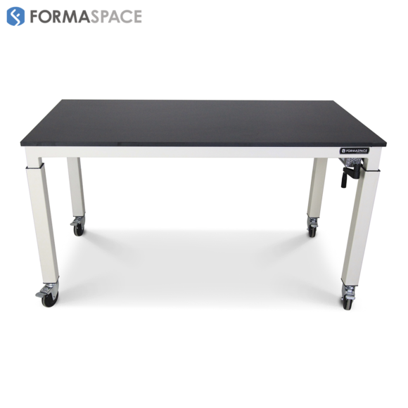 black workstation with phenolic surface and height adjustment