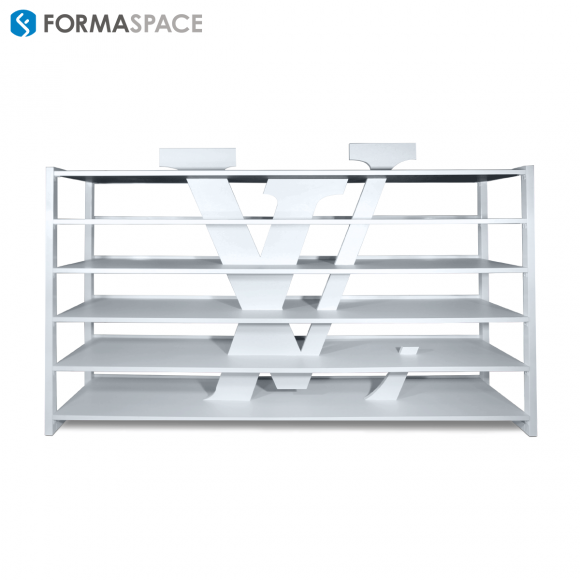 custom white laminate shelving for designer retailer