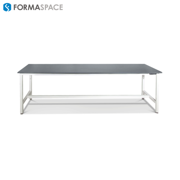 long workbench for an aerospace research agency steel frame black top