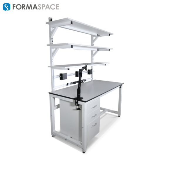 pharma furniture with phenolic top and monitor arms