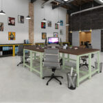 4 hardwood top l shaped workstations