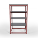 red industrial shelving unit