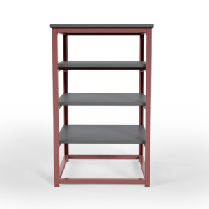 red industrial shelving unit