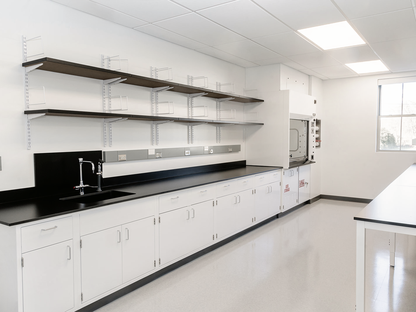 white casework with black worksurface