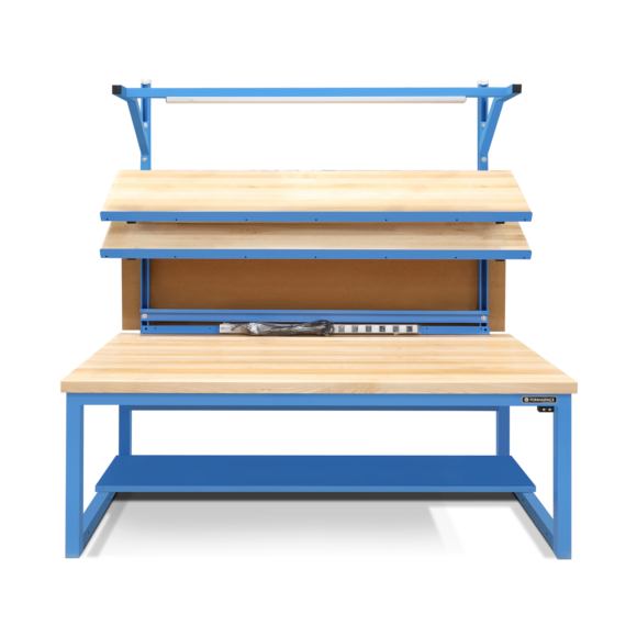 Heavy-Duty Workbench with Height Adjustable Butcher Block Work Surface