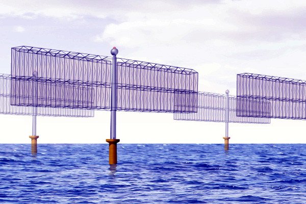ACCIO presented their turbine-free offshore wind power system, which generates electricity using wind and charged water mist. There are no moving parts, instead positive and negative charges are collected on the tubes to create direct current electrical power.