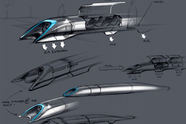 Elon Musk's drawings for a Hyperloop transportation system.